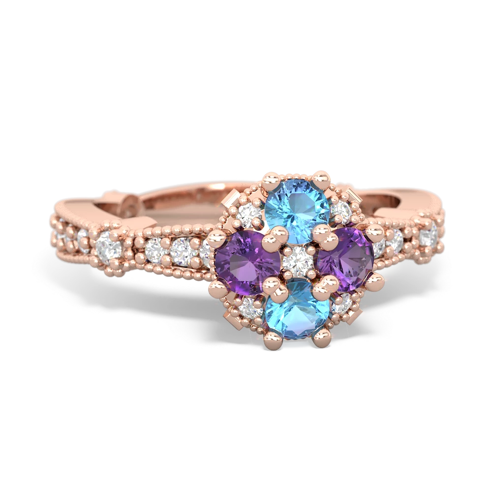 Blue Topaz Sparkling Tiara Cluster 14K Rose Gold ring R26293RD