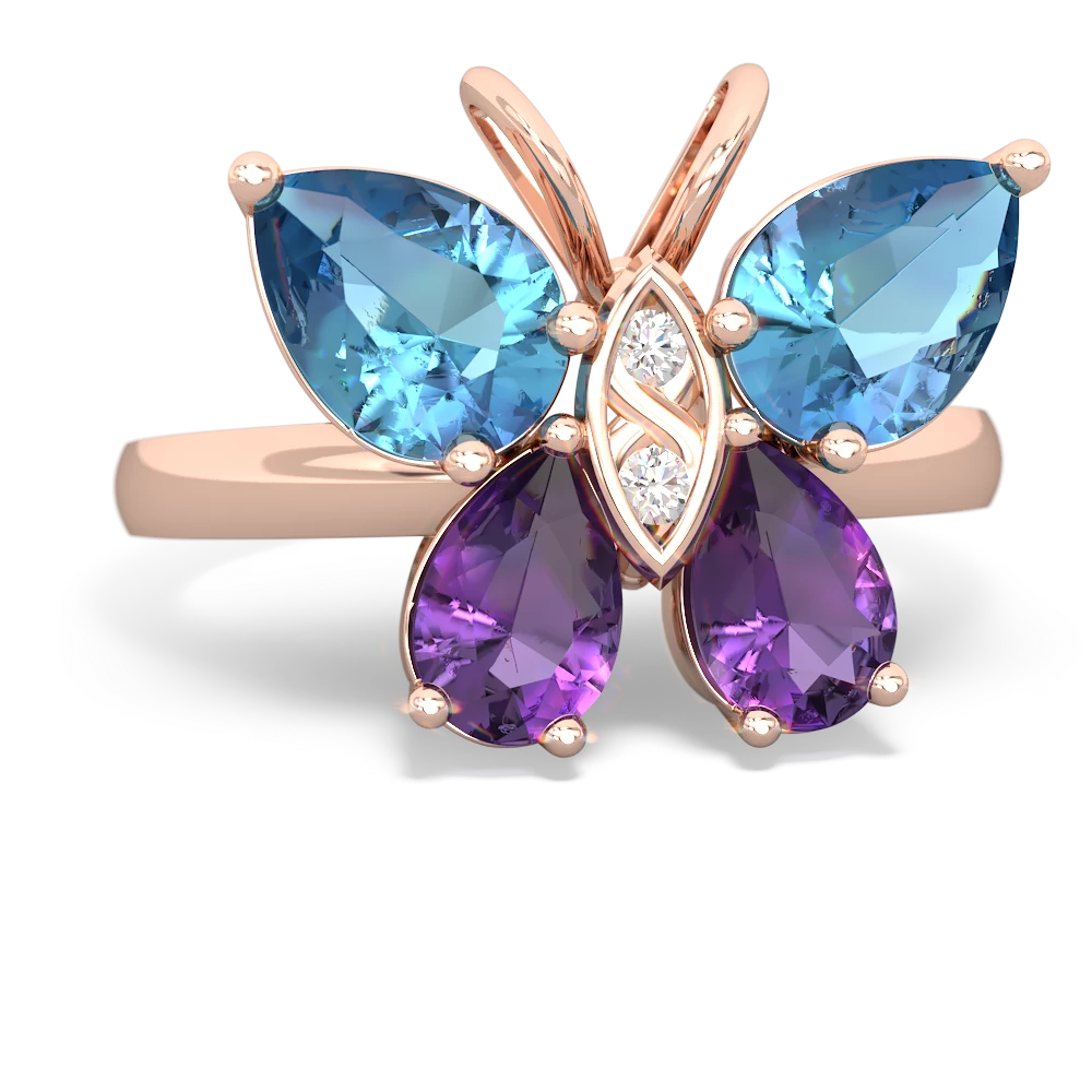 Blue Topaz Butterfly 14K Rose Gold ring R2215