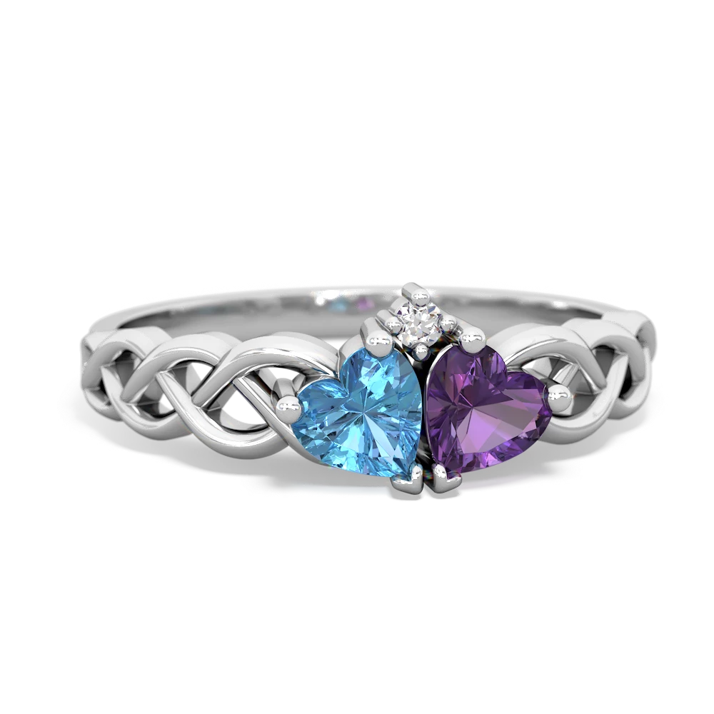 Blue Topaz Heart To Heart Braid 14K White Gold ring R5870