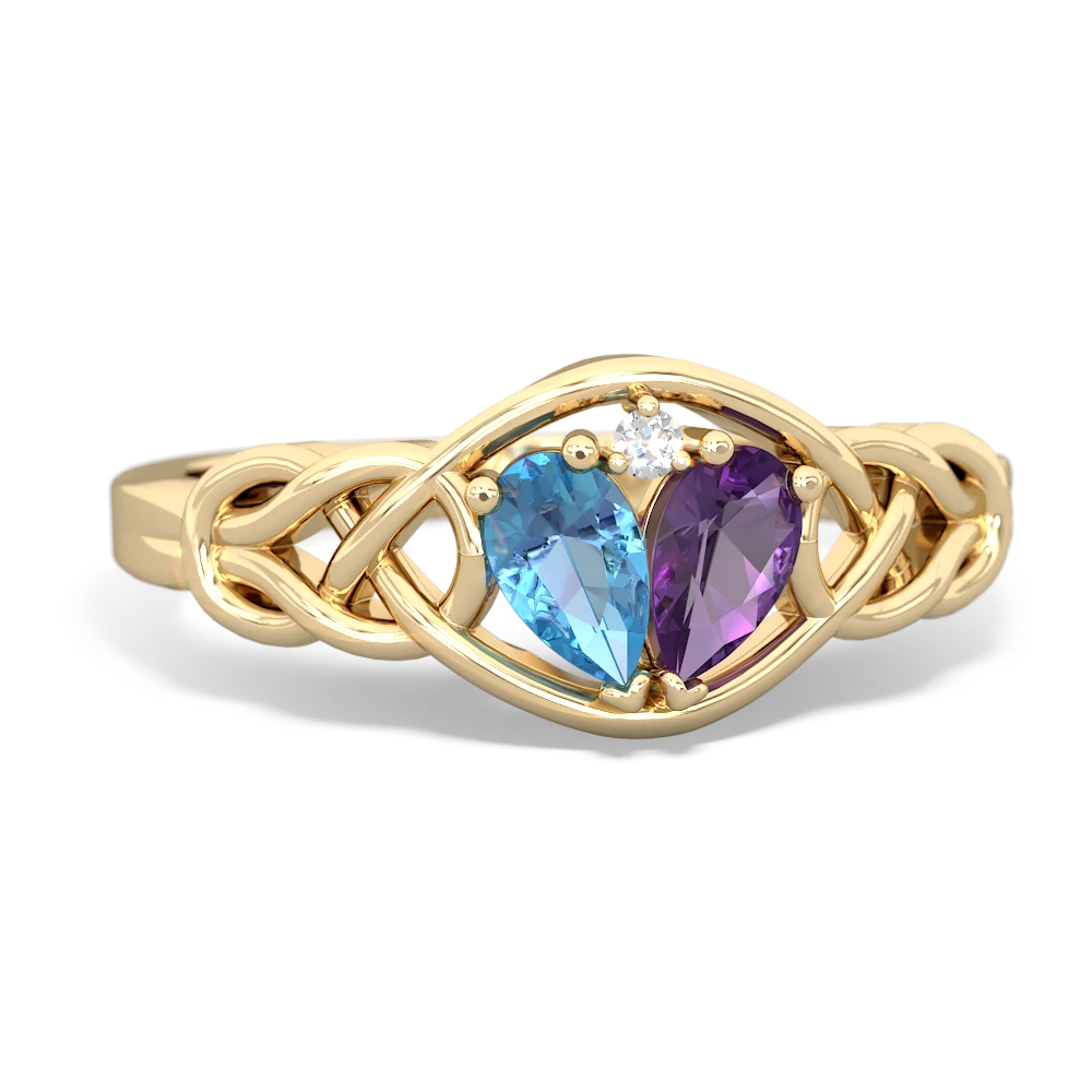 Blue Topaz Celtic Love Knot 14K Yellow Gold ring R5420