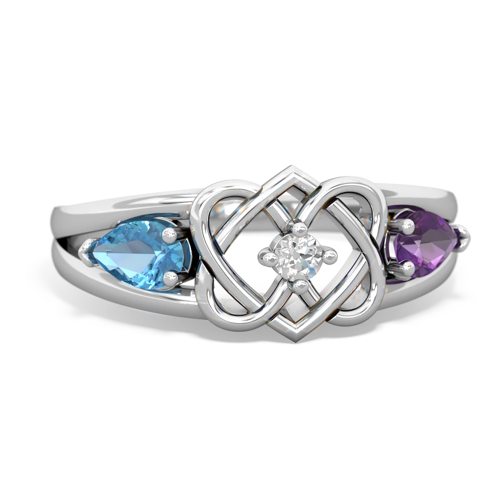 Blue Topaz Hearts Intertwined 14K White Gold ring R5880