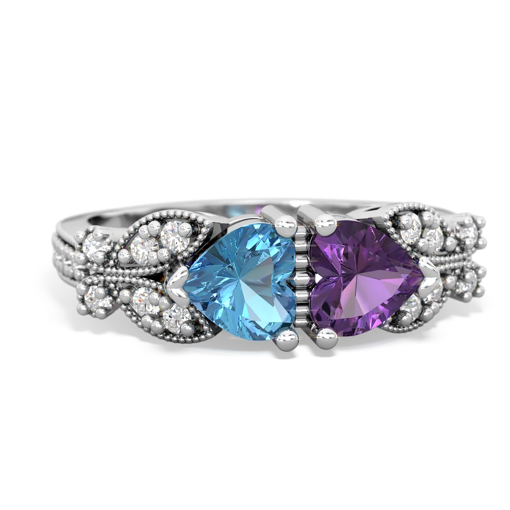 Blue Topaz Diamond Butterflies 14K White Gold ring R5601