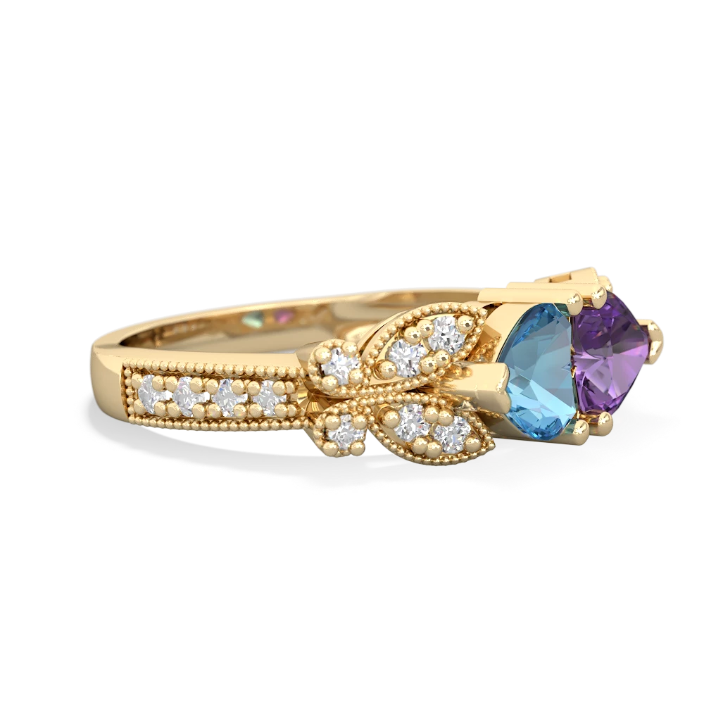 Blue Topaz Diamond Butterflies 14K Yellow Gold ring R5601