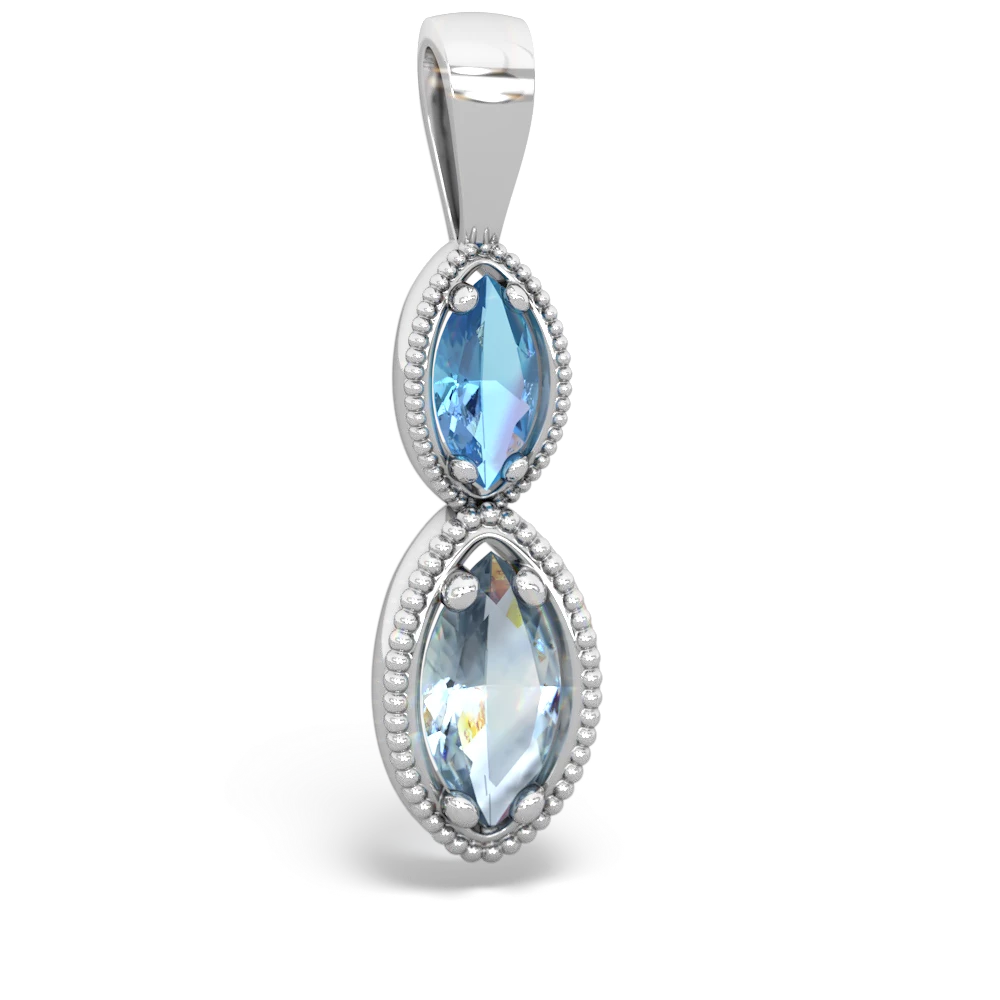 Blue Topaz Antique-Style Halo 14K White Gold pendant P5700