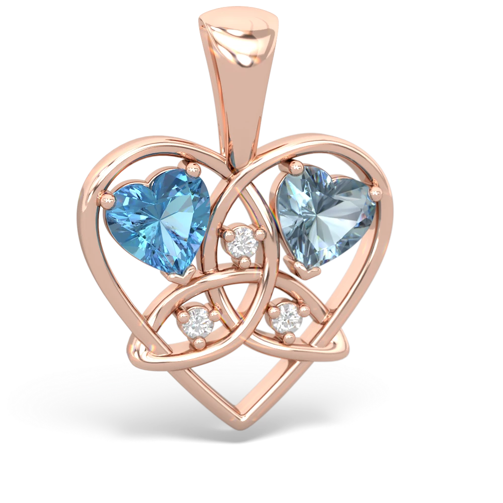 Blue Topaz Celtic Trinity Heart 14K Rose Gold pendant P5331