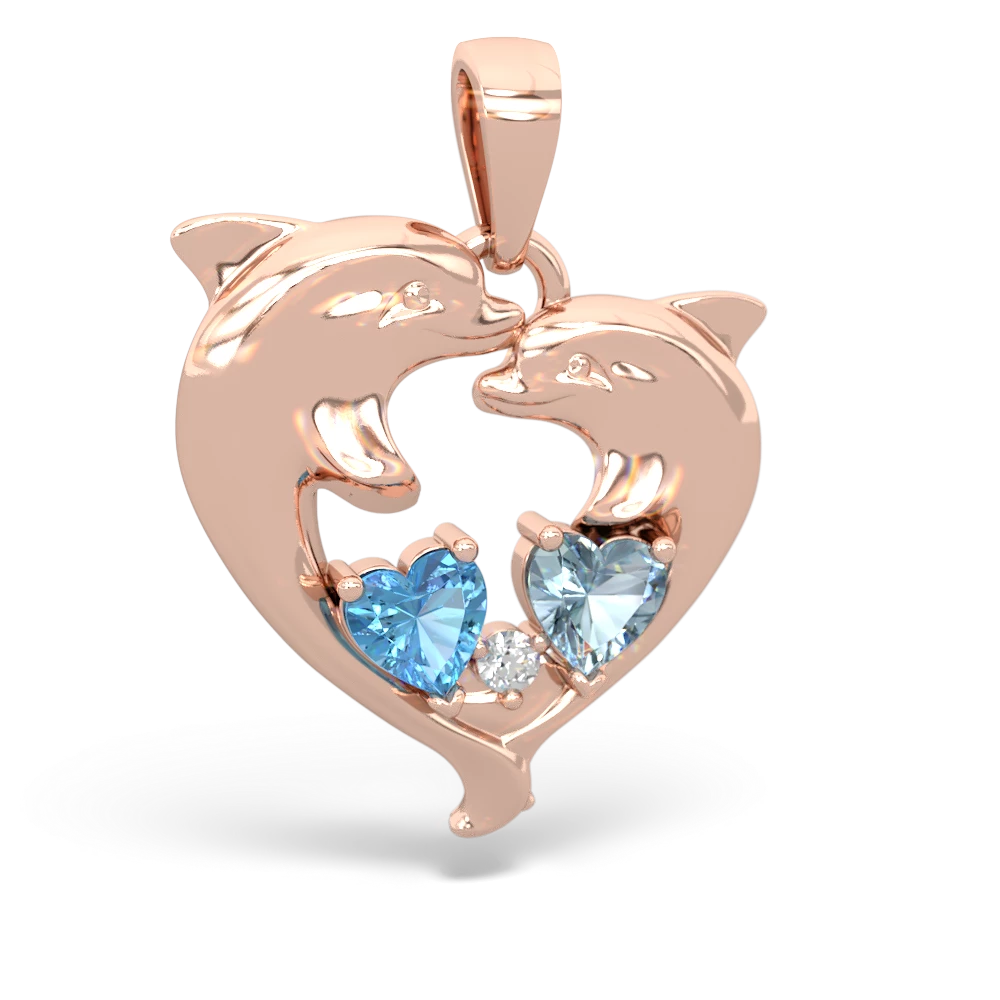 Blue Topaz Dolphin Heart 14K Rose Gold pendant P5820