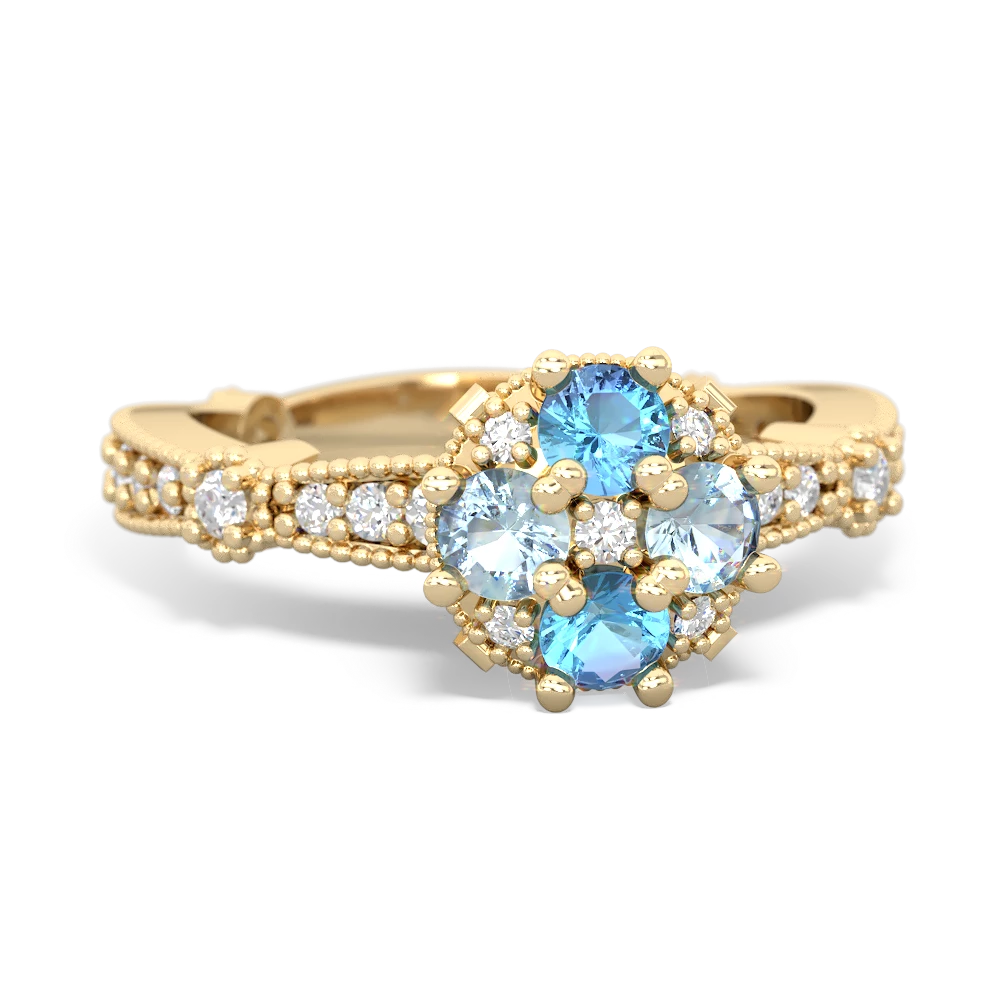 Blue Topaz Sparkling Tiara Cluster 14K Yellow Gold ring R26293RD