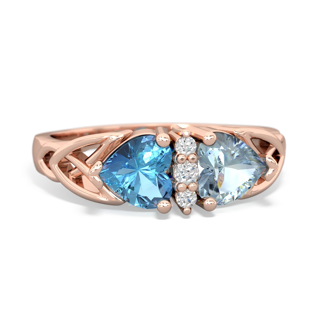 Blue Topaz Celtic Knot Double Heart 14K Rose Gold ring R5040