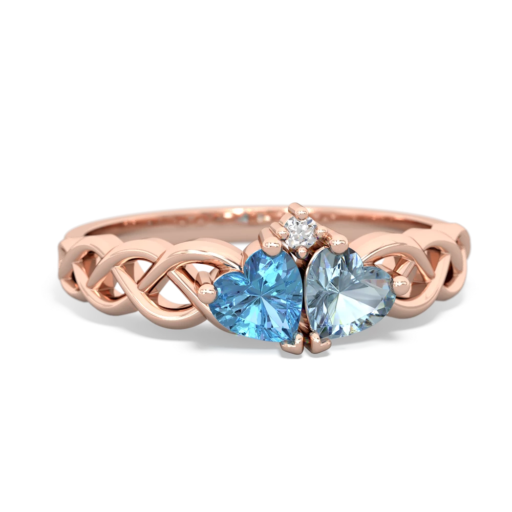 Blue Topaz Heart To Heart Braid 14K Rose Gold ring R5870