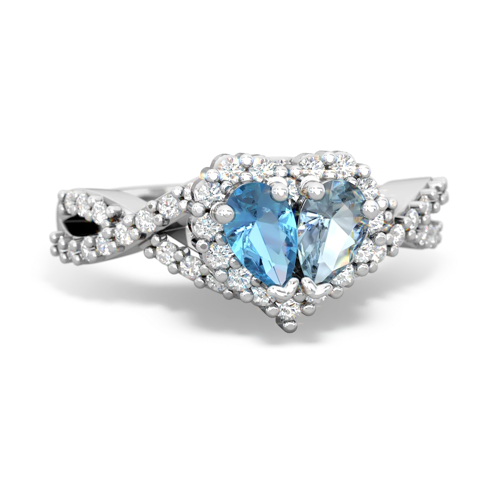 Blue Topaz Diamond Twist 'One Heart' 14K White Gold ring R2640HRT