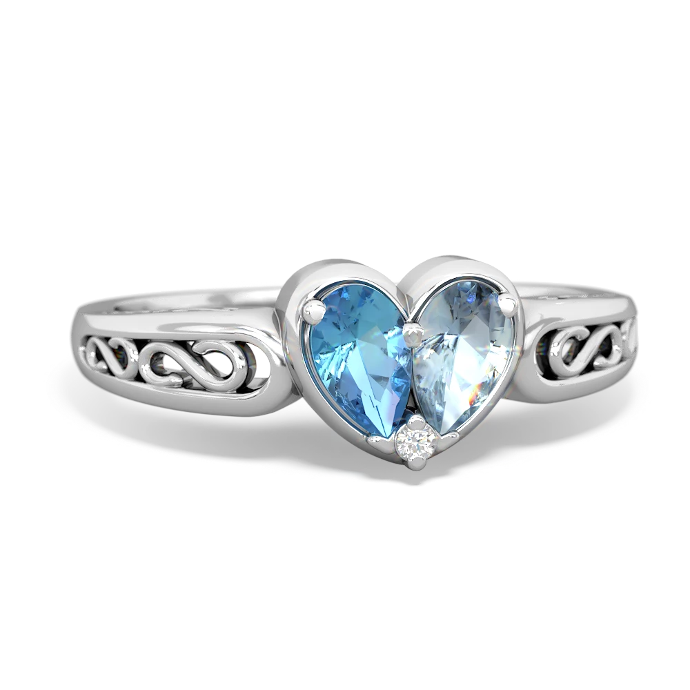 Blue Topaz Filligree 'One Heart' 14K White Gold ring R5070