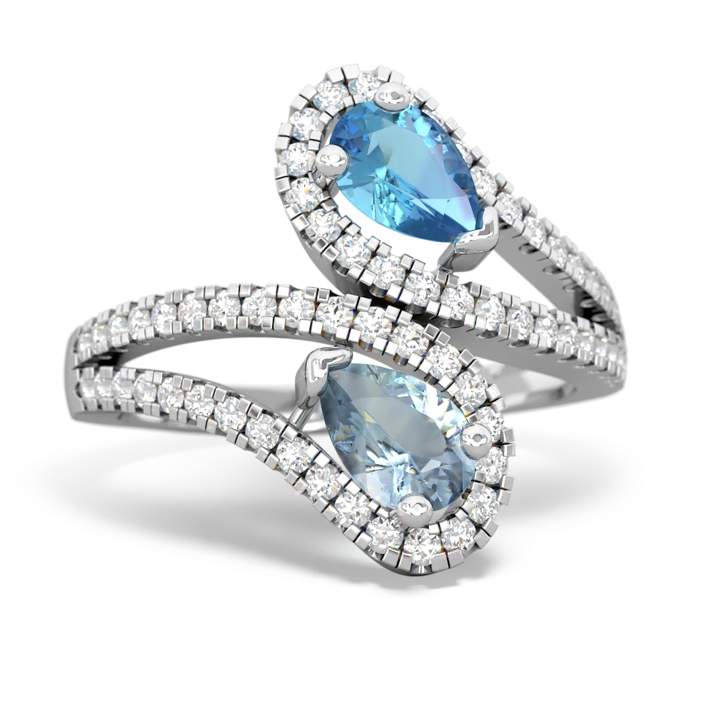 Blue Topaz Diamond Dazzler 14K White Gold ring R3000