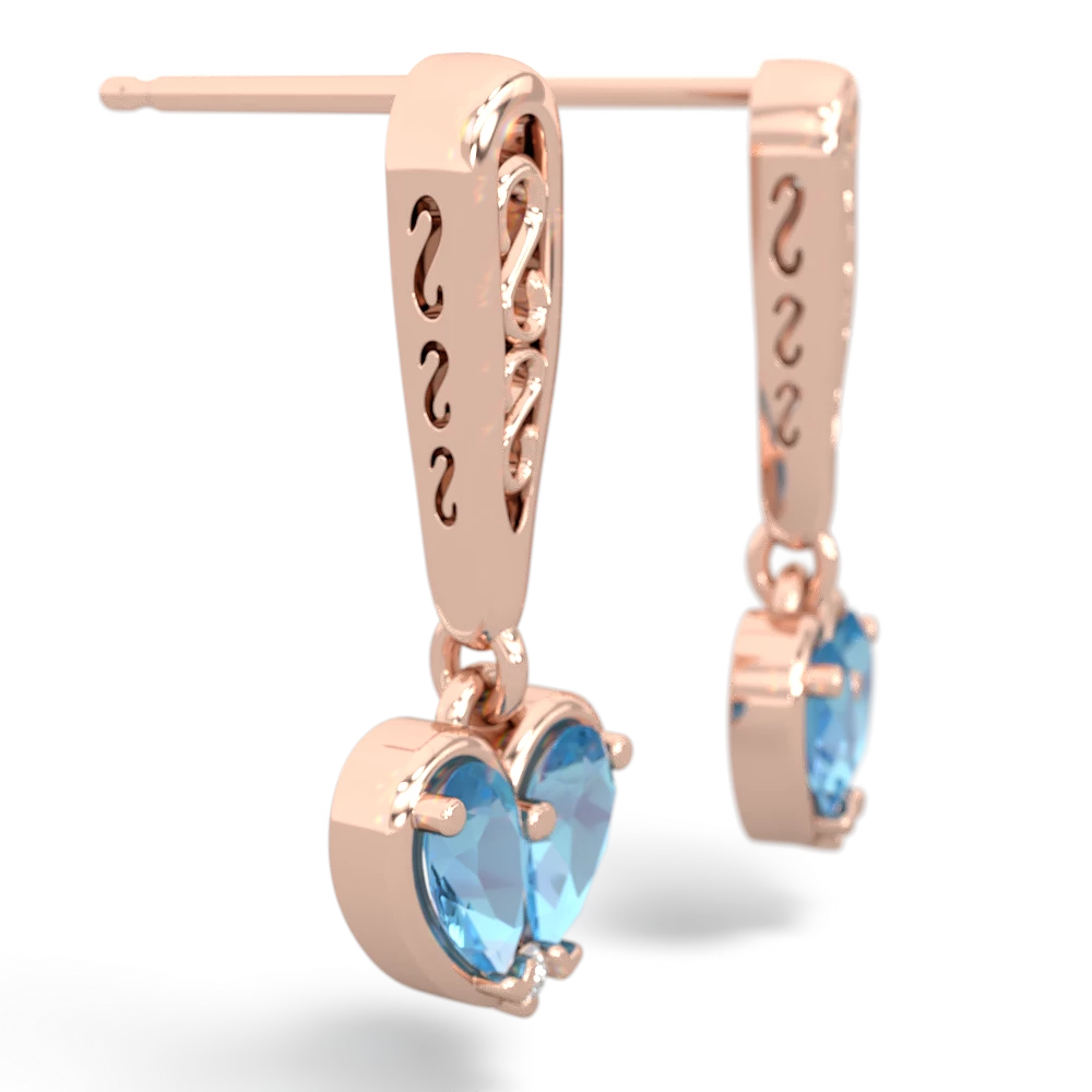 Blue Topaz Filligree Heart 14K Rose Gold earrings E5070