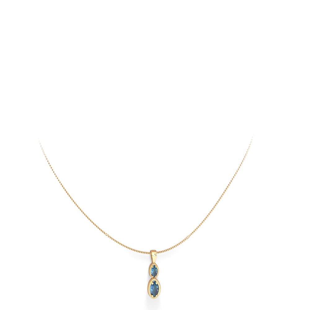 Blue Topaz Antique-Style Halo 14K Yellow Gold pendant P5700