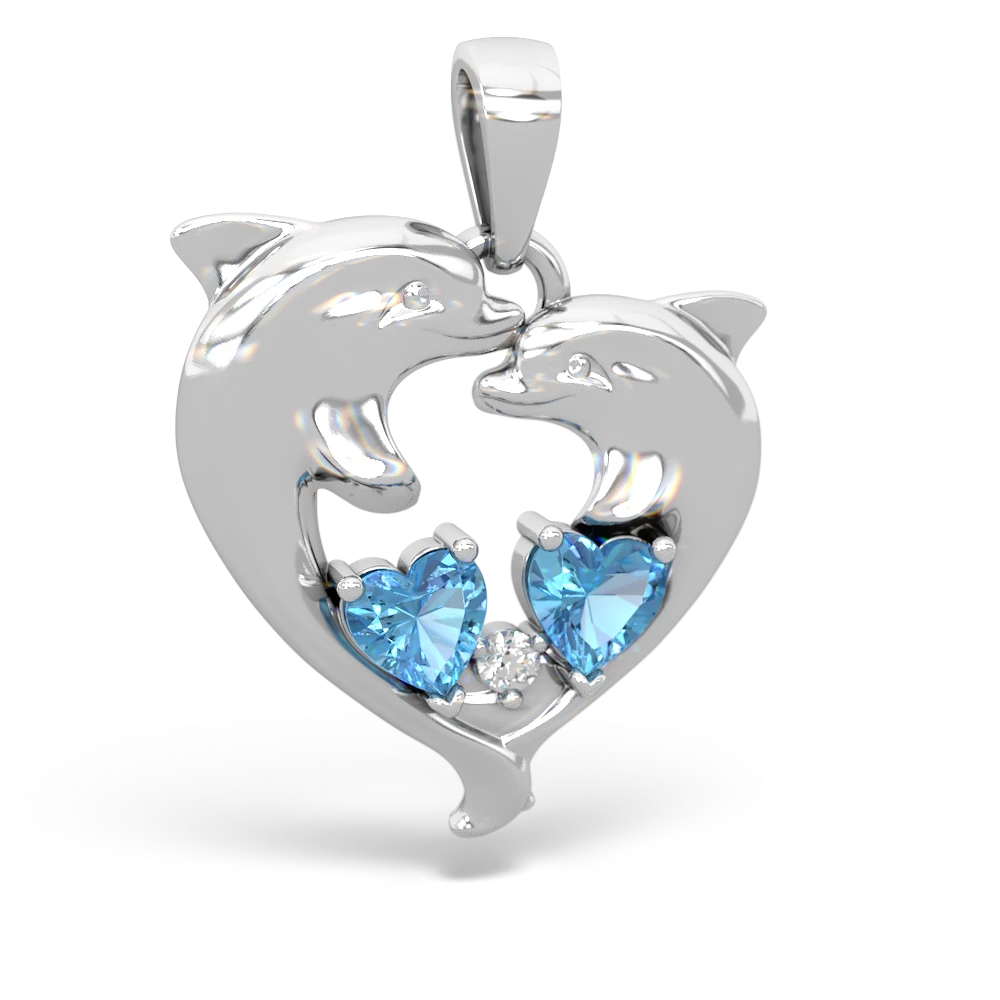 Blue Topaz Dolphin Heart 14K White Gold pendant P5820