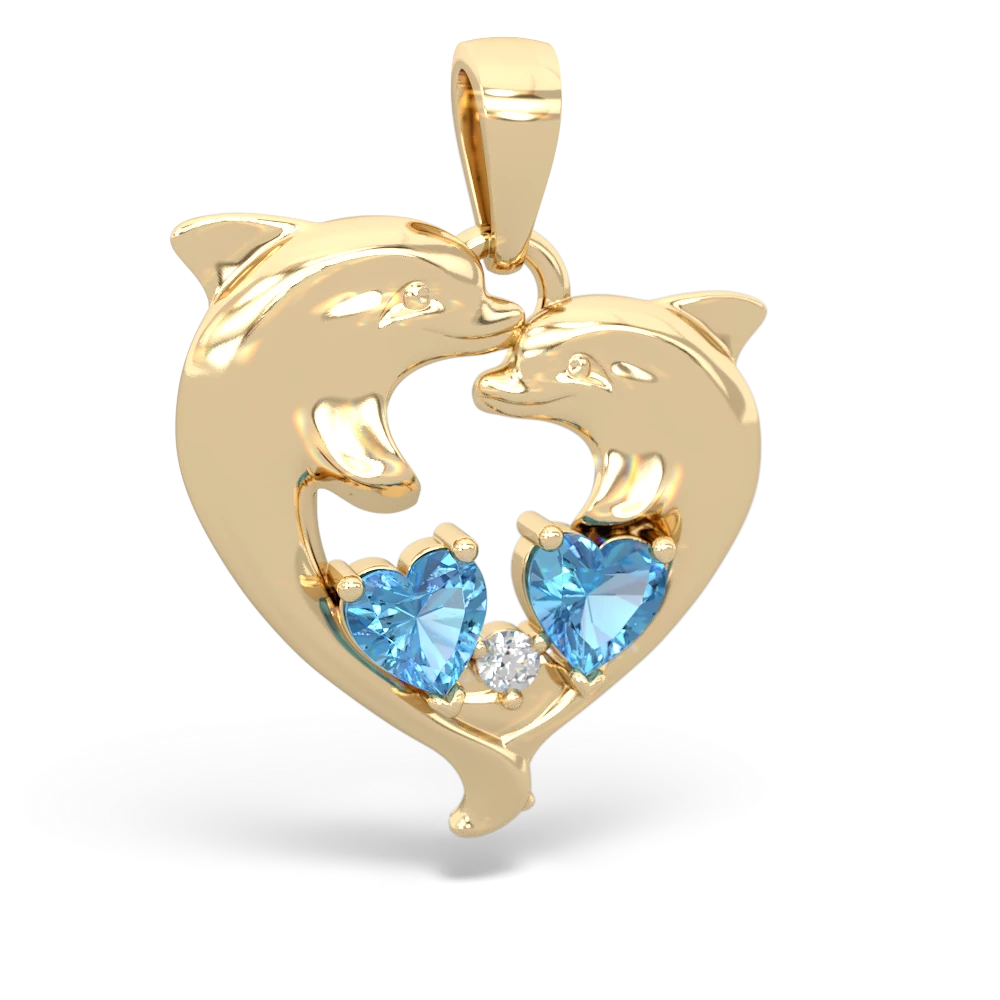 Blue Topaz Dolphin Heart 14K Yellow Gold pendant P5820