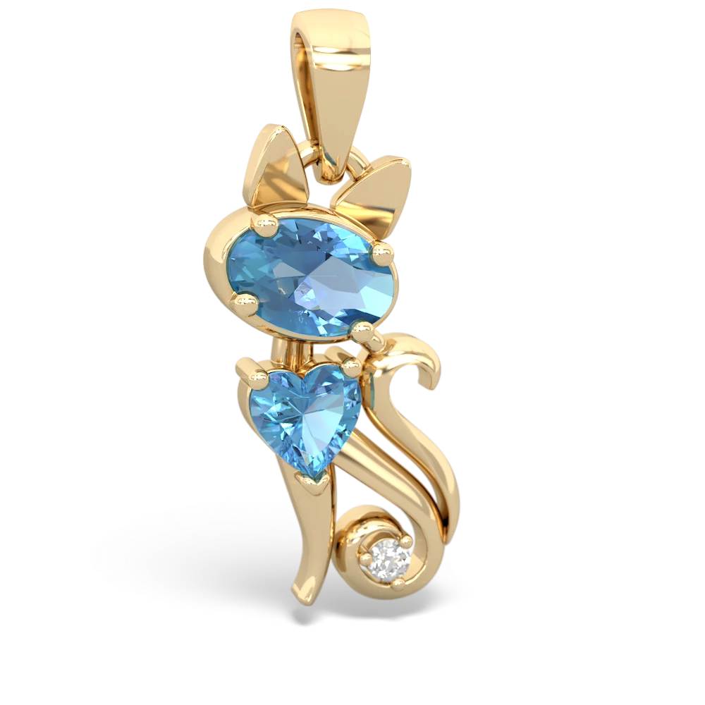 Blue Topaz Kitten 14K Yellow Gold pendant P5780