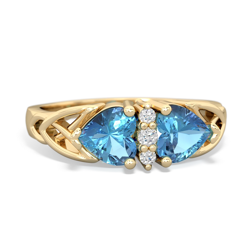 Blue Topaz Celtic Knot Double Heart 14K Yellow Gold ring R5040