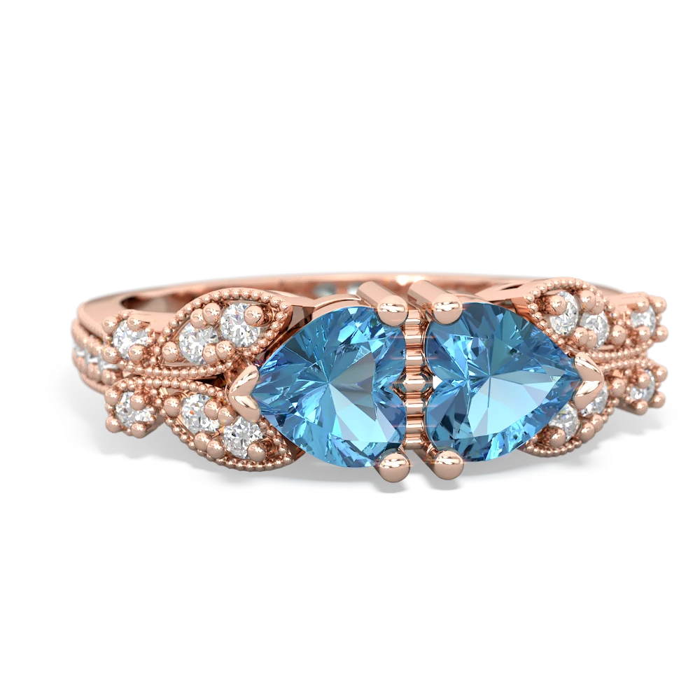 Blue Topaz Diamond Butterflies 14K Rose Gold ring R5601