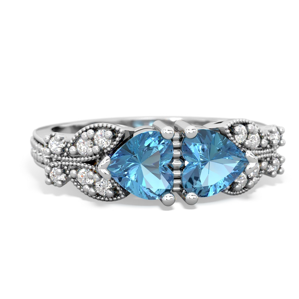 Blue Topaz Diamond Butterflies 14K White Gold ring R5601