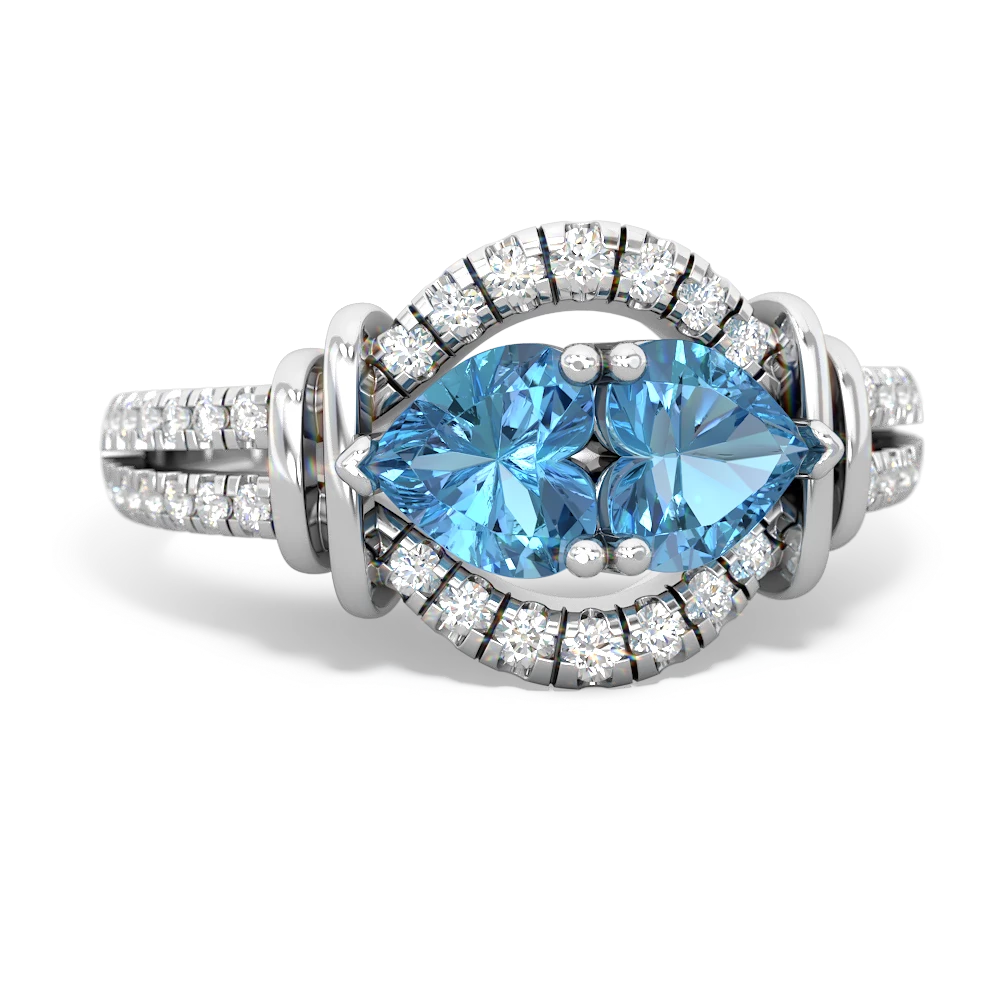 Blue Topaz Art-Deco Keepsake 14K White Gold ring R5630