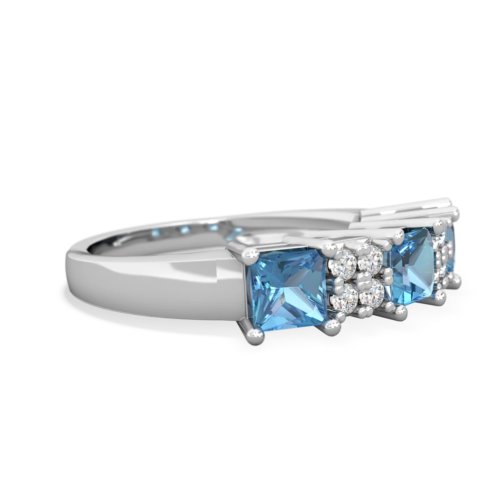 London Topaz Three Stone Diamond Cluster 14K White Gold ring R2592