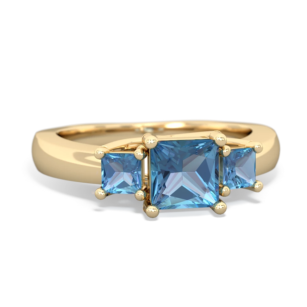 Lab Sapphire Three Stone Trellis 14K Yellow Gold ring R4015