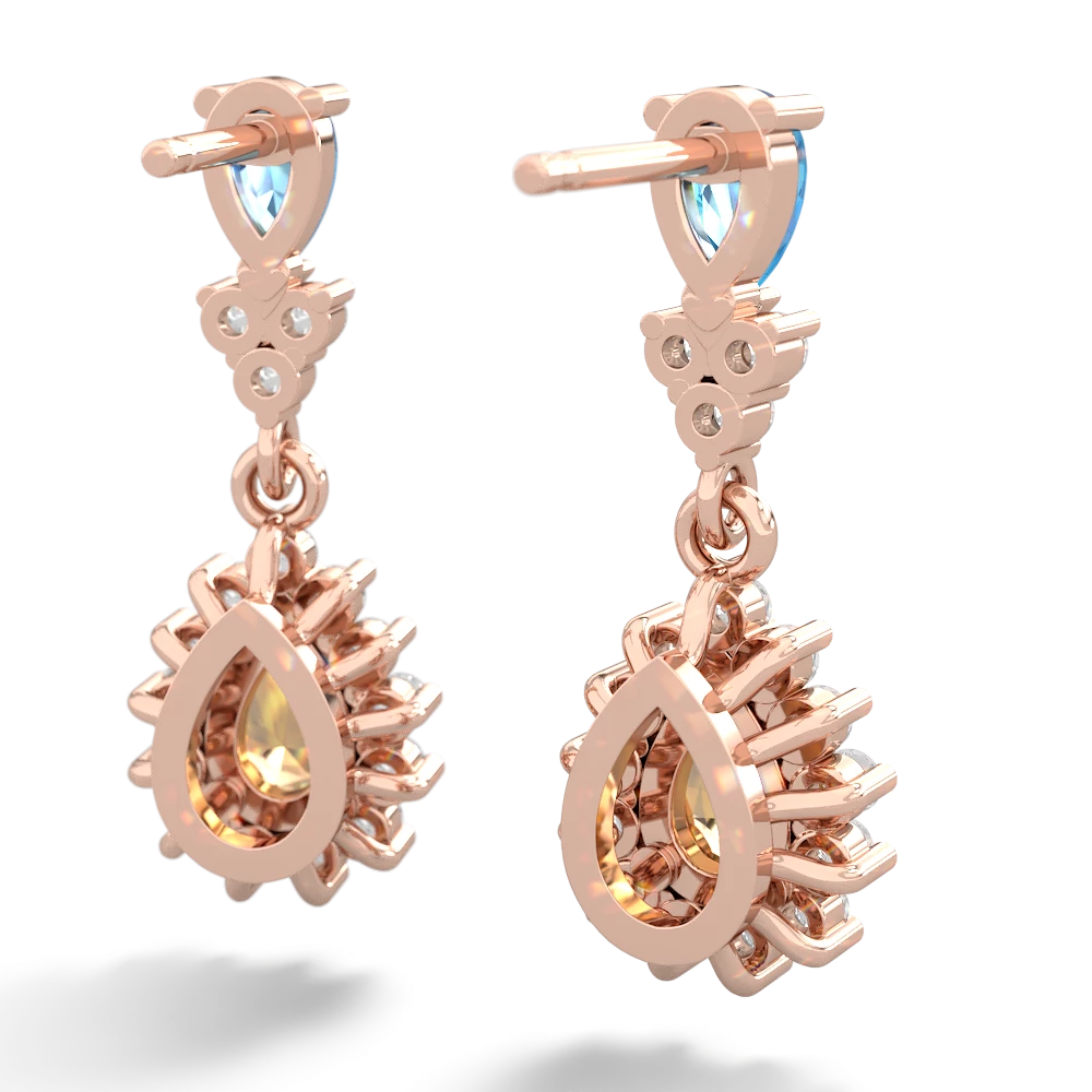 Blue Topaz Halo Pear Dangle 14K Rose Gold earrings E1882