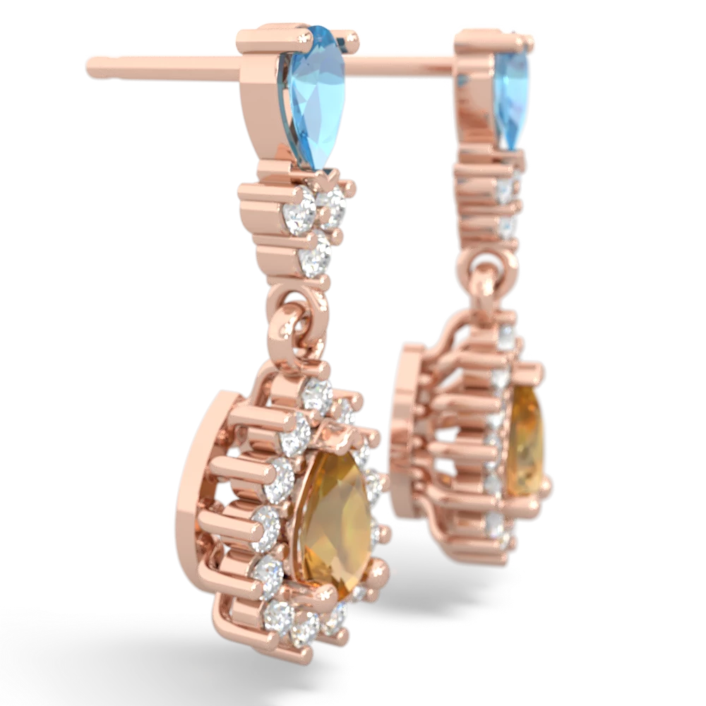 Blue Topaz Halo Pear Dangle 14K Rose Gold earrings E1882