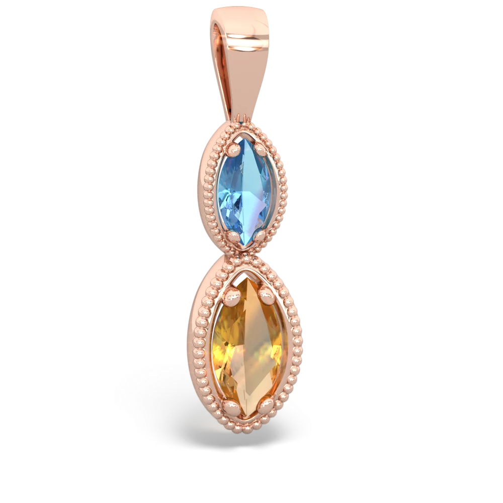 Blue Topaz Antique-Style Halo 14K Rose Gold pendant P5700