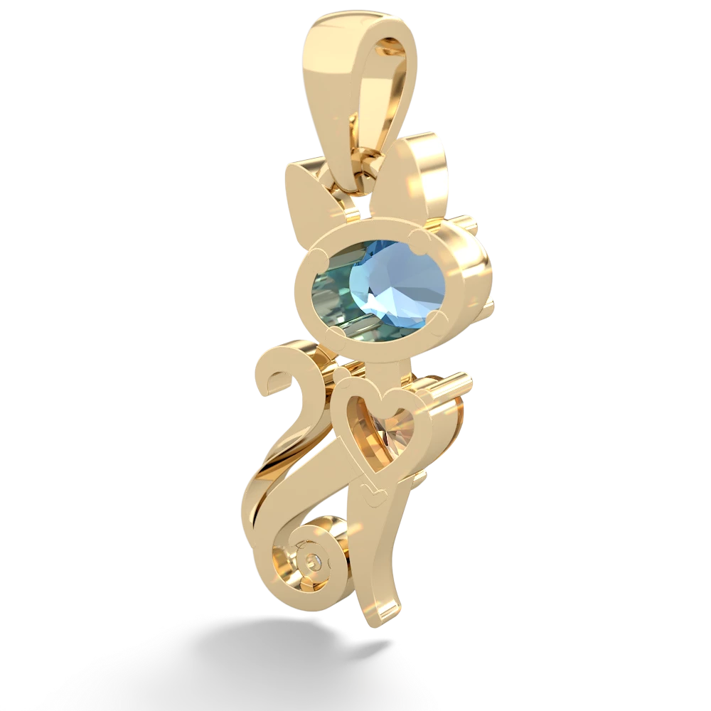 Blue Topaz Kitten 14K Yellow Gold pendant P5780