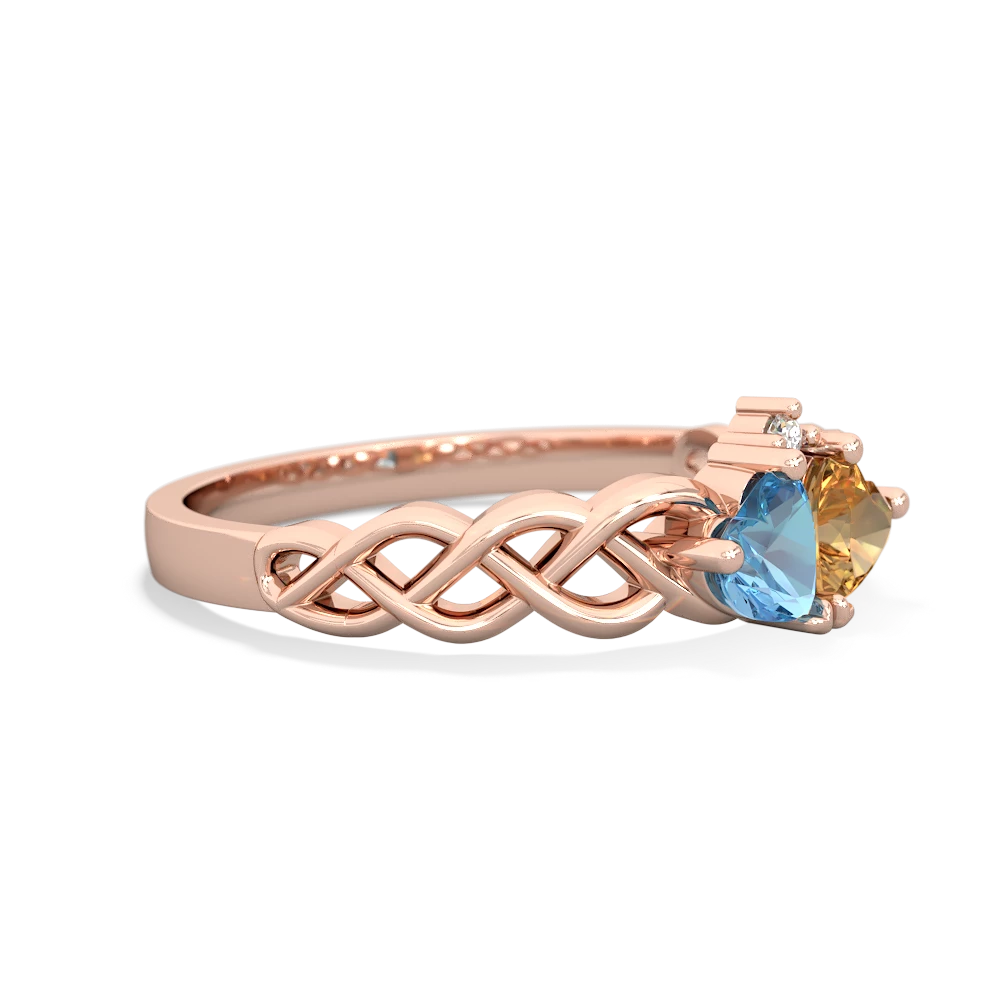 Blue Topaz Heart To Heart Braid 14K Rose Gold ring R5870