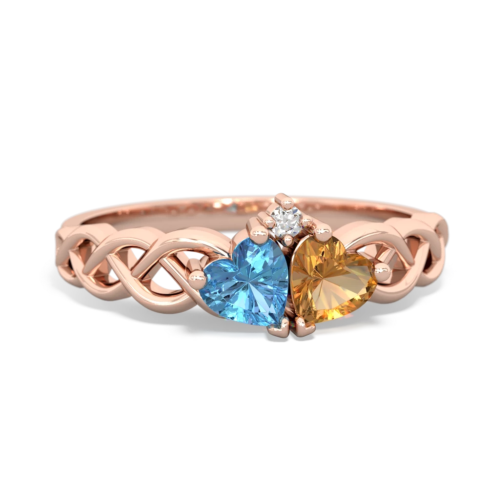 Blue Topaz Heart To Heart Braid 14K Rose Gold ring R5870