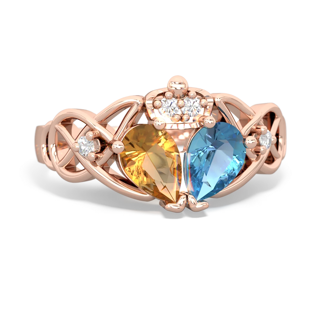 Blue Topaz 'One Heart' Celtic Knot Claddagh 14K Rose Gold ring R5322