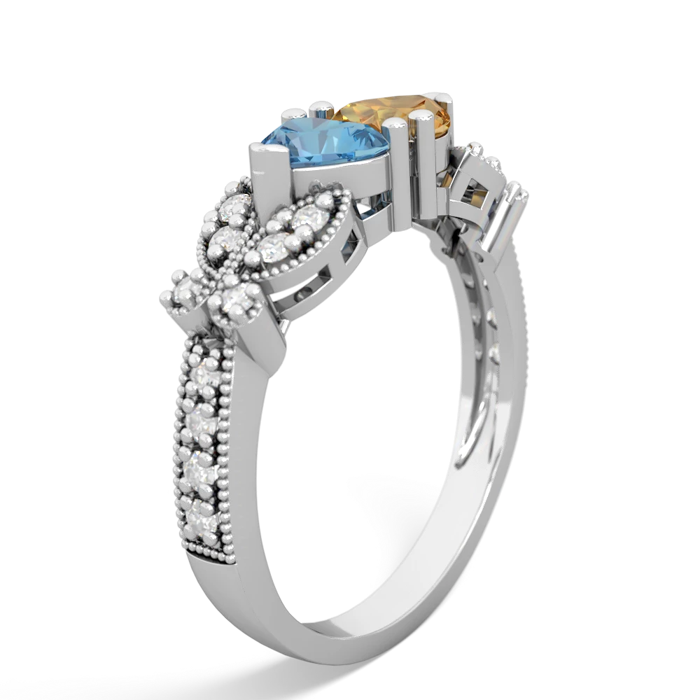 Blue Topaz Diamond Butterflies 14K White Gold ring R5601