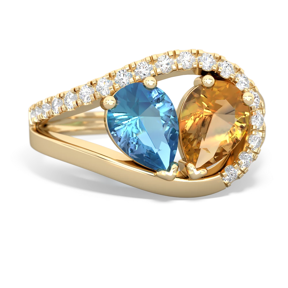 Blue Topaz Nestled Heart Keepsake 14K Yellow Gold ring R5650