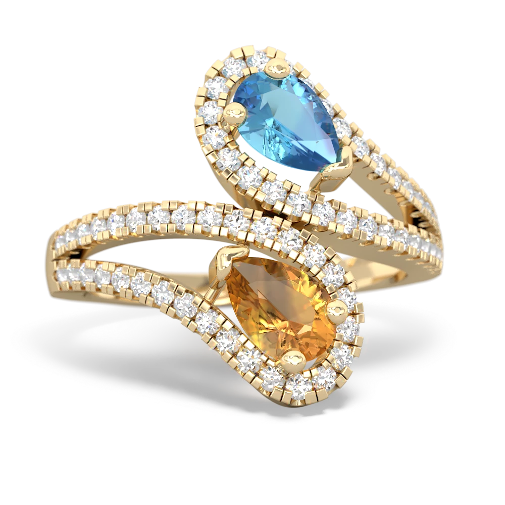 Blue Topaz Diamond Dazzler 14K Yellow Gold ring R3000