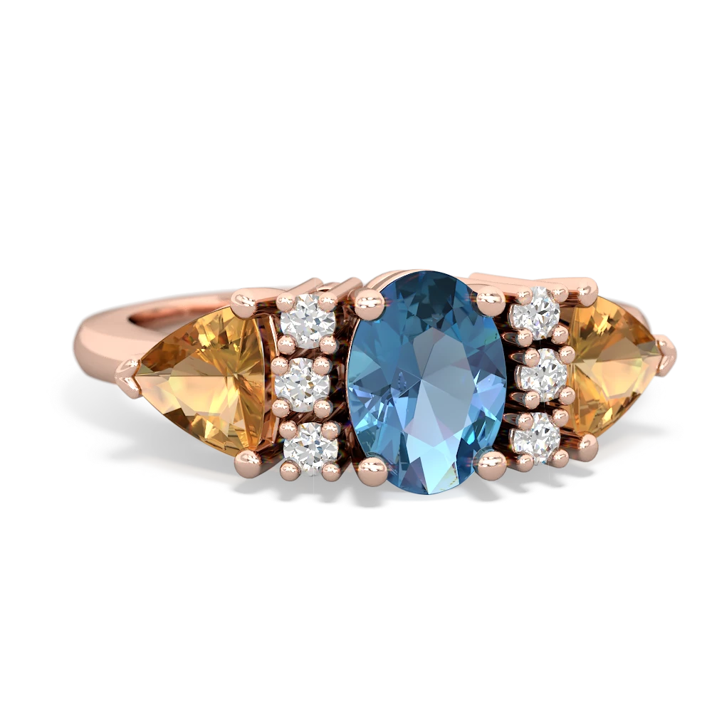 Blue Topaz Antique Style Three Stone 14K Rose Gold ring R2186