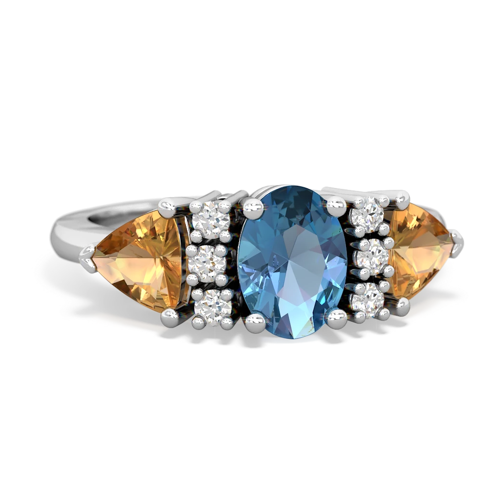 Blue Topaz Antique Style Three Stone 14K White Gold ring R2186