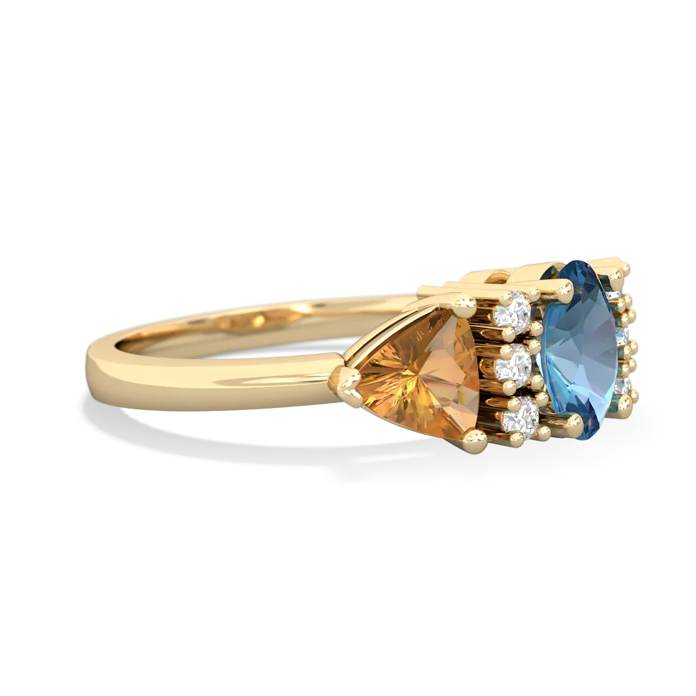 Blue Topaz Antique Style Three Stone 14K Yellow Gold ring R2186