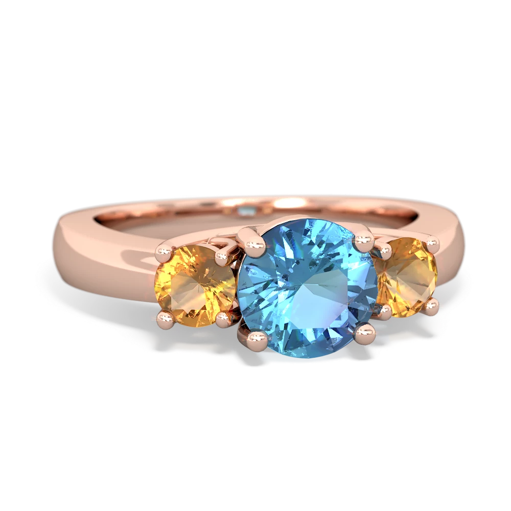 Blue Topaz Three Stone Round Trellis 14K Rose Gold ring R4018