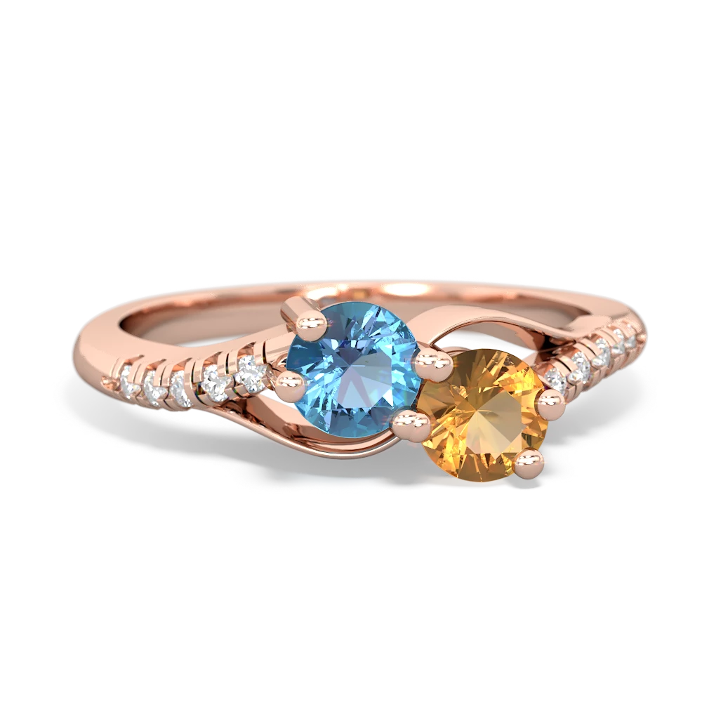 Blue Topaz Infinity Pave Two Stone 14K Rose Gold ring R5285