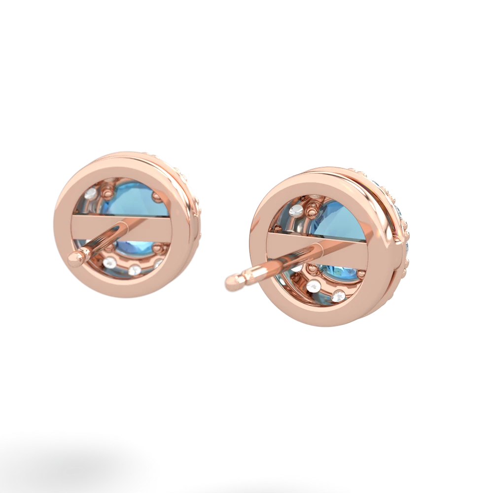 Blue Topaz Diamond Halo 14K Rose Gold earrings E5370