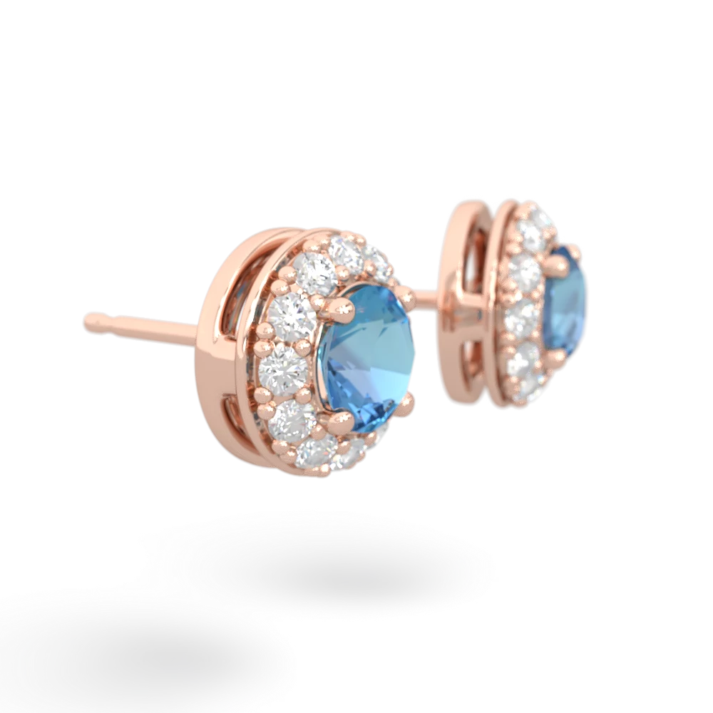 Blue Topaz Diamond Halo 14K Rose Gold earrings E5370