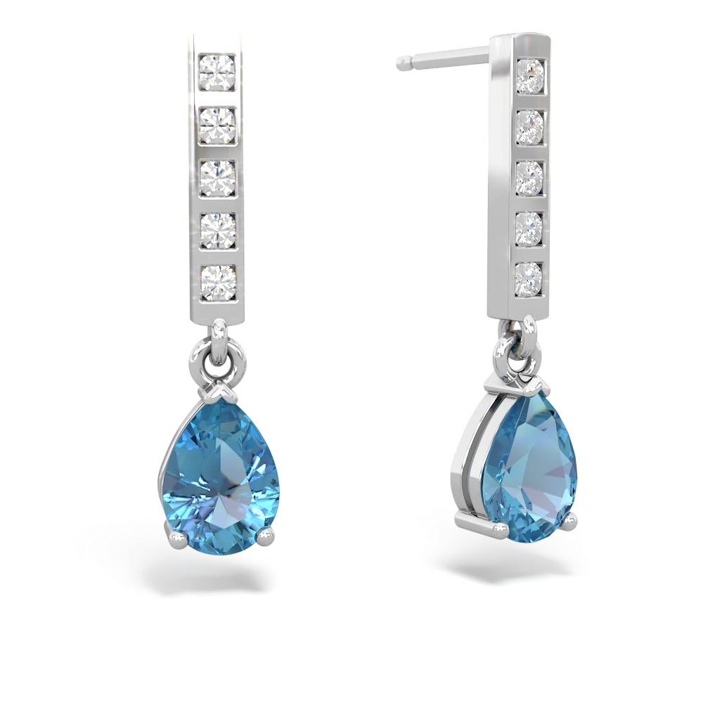 Blue Topaz Art Deco Diamond Drop earrings 14K White Gold JewelsForMe