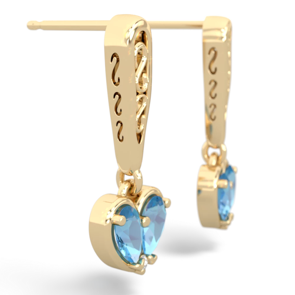 Blue Topaz Filligree Heart 14K Yellow Gold earrings E5070