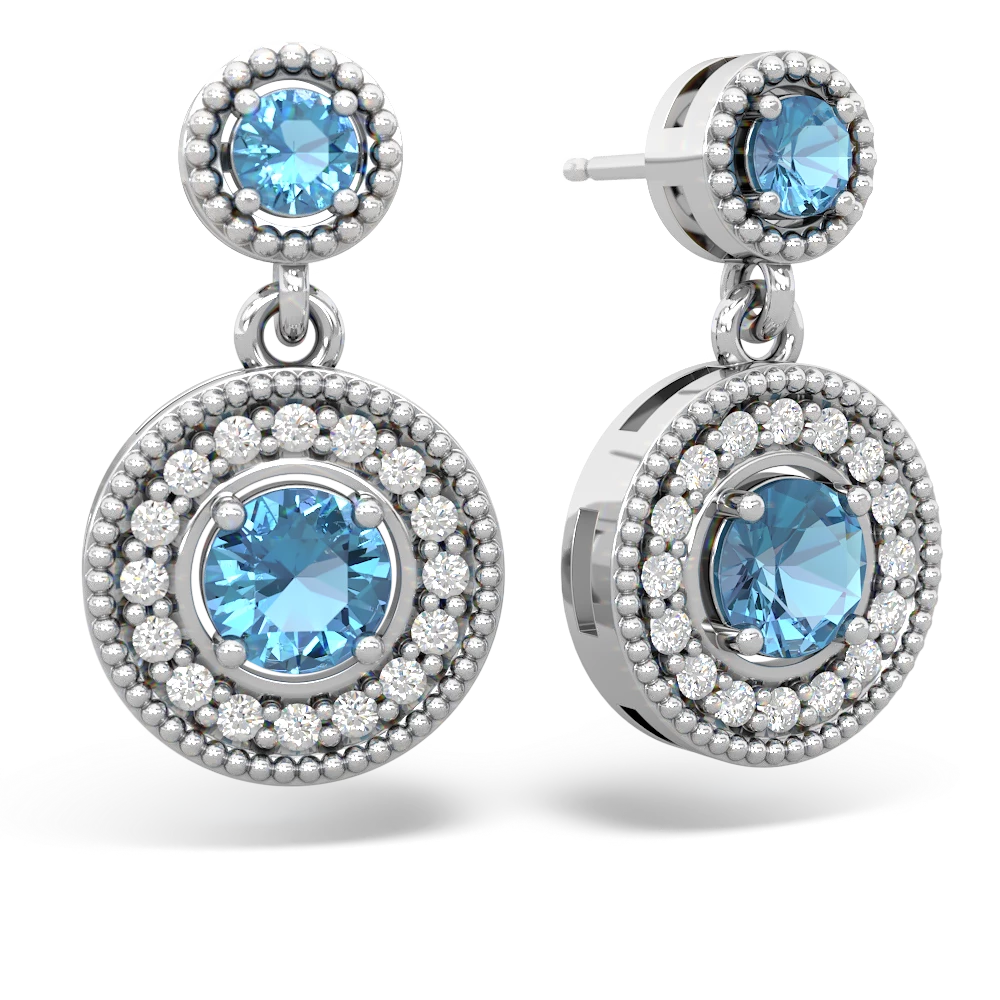 Blue Topaz Halo Dangle 14K White Gold earrings E5319