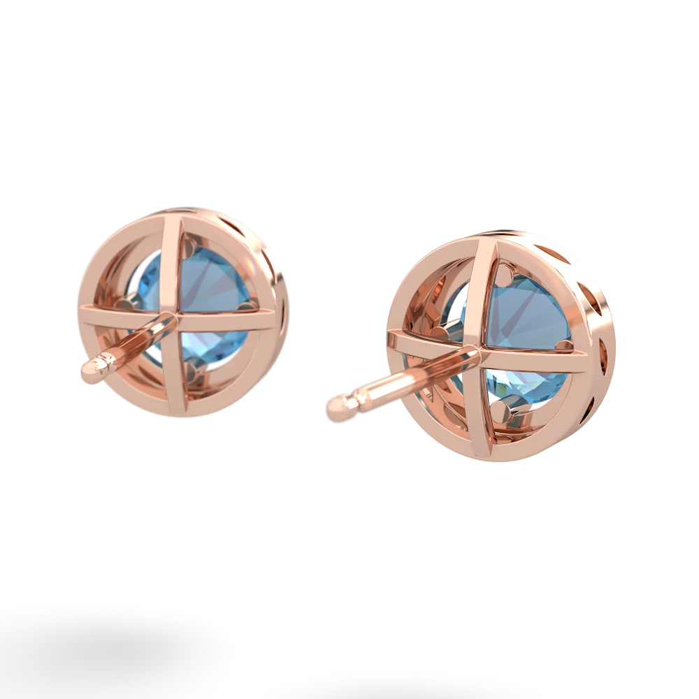 Blue Topaz Halo 14K Rose Gold earrings E5320