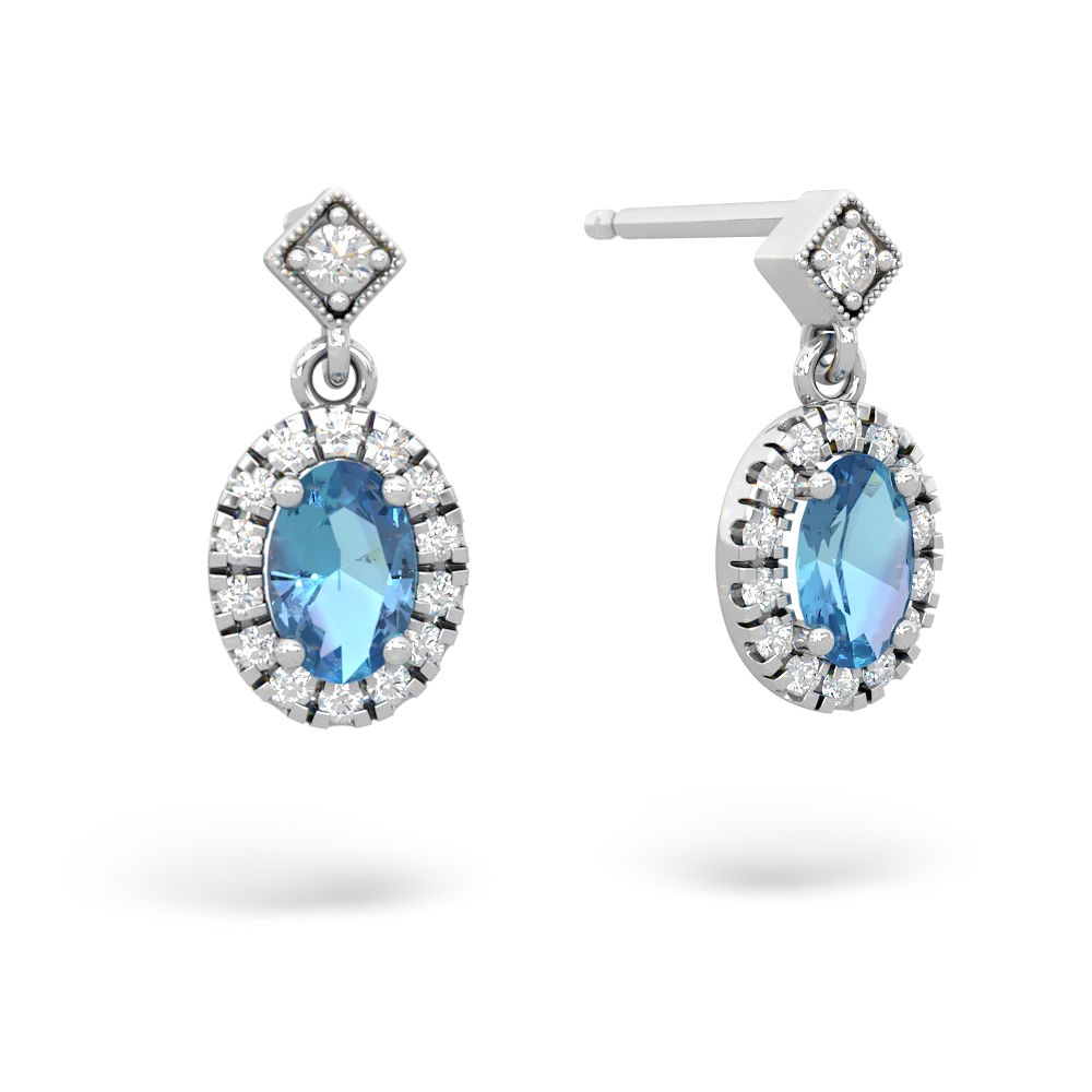 Blue Topaz Antique-Style Halo 14K White Gold earrings E5720