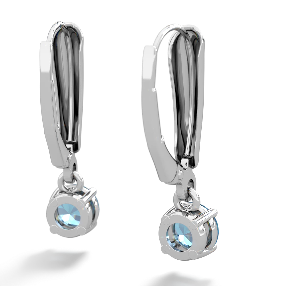 Blue Topaz 5Mm Round Lever Back 14K White Gold earrings E2785